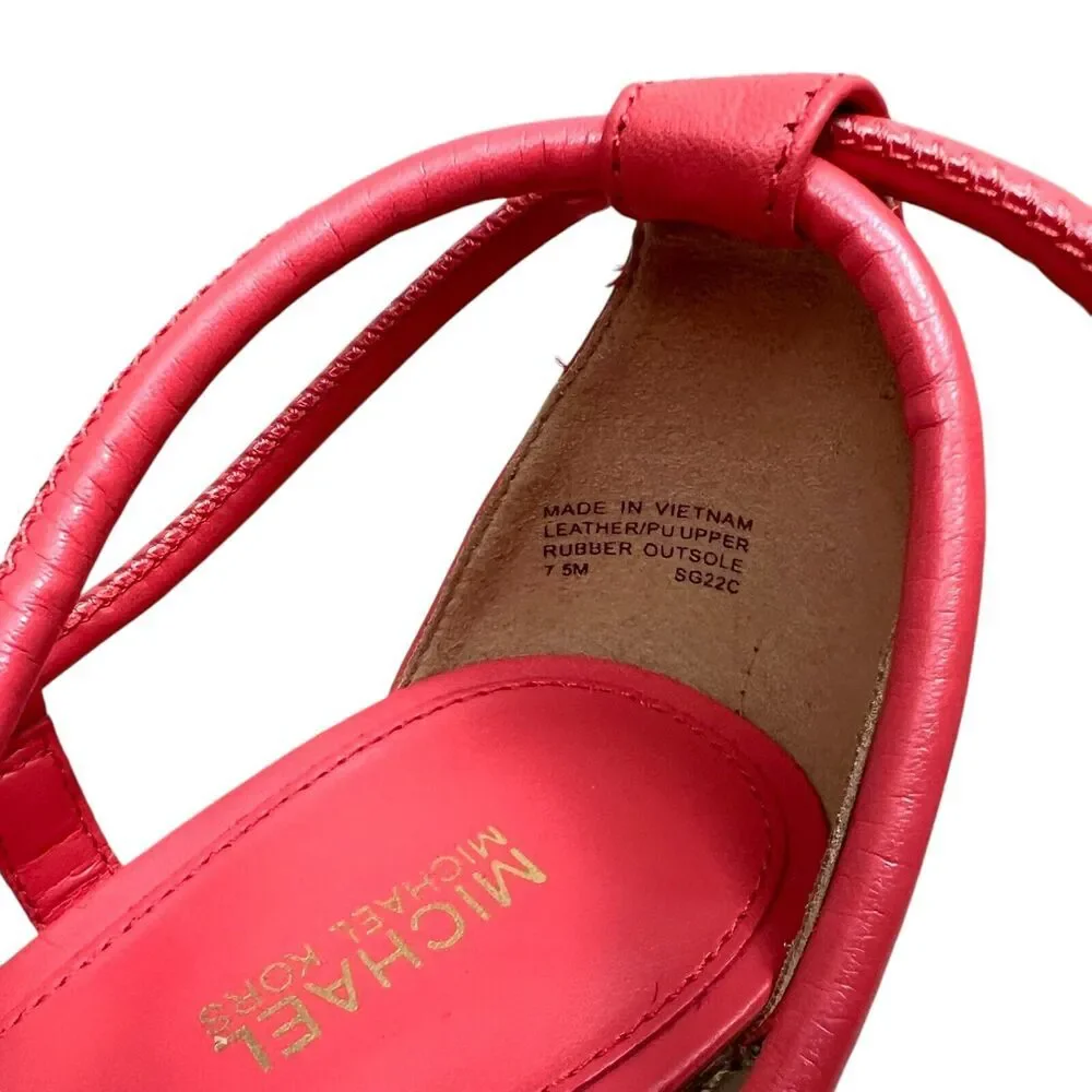 Michael Kors Womens Platform Sandals Vero Leather Lug Sole Coral‎ Dahlia Sz 7.5M